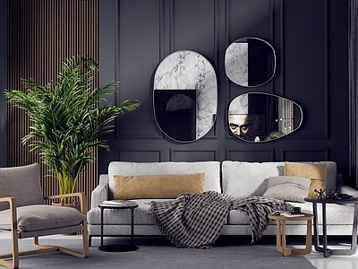 现代沙发茶几装饰镜子组合ID000139
